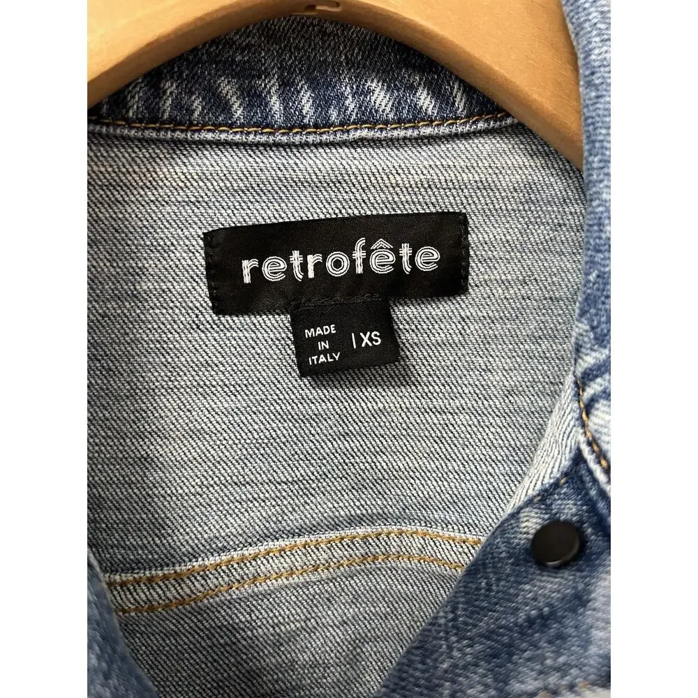 Retrofete Phoebe Blue Denim Romper Puff Sleeve Belted Size XS - Picture 4 of 7